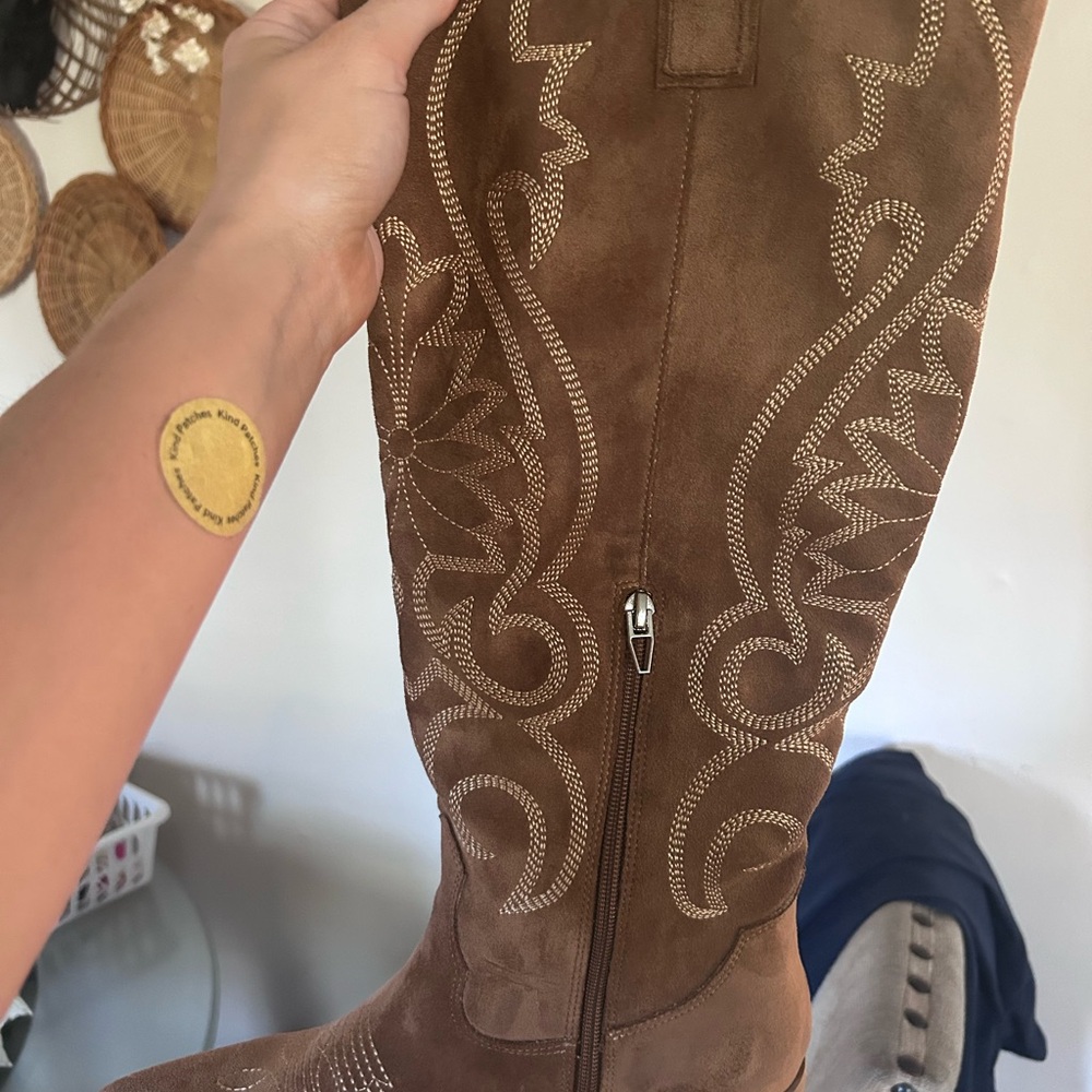 Brown Embroidered Heeled Boots